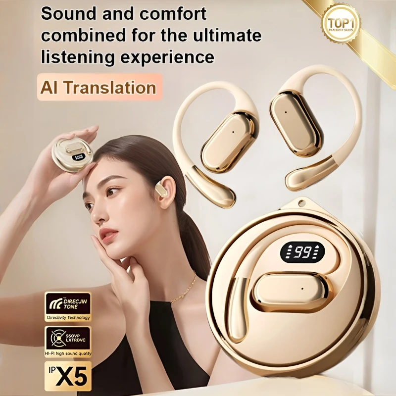 Wireless Bluetooth Open Translation Headset Magnetic InEar Digital Display Rotating OnEar Headset
