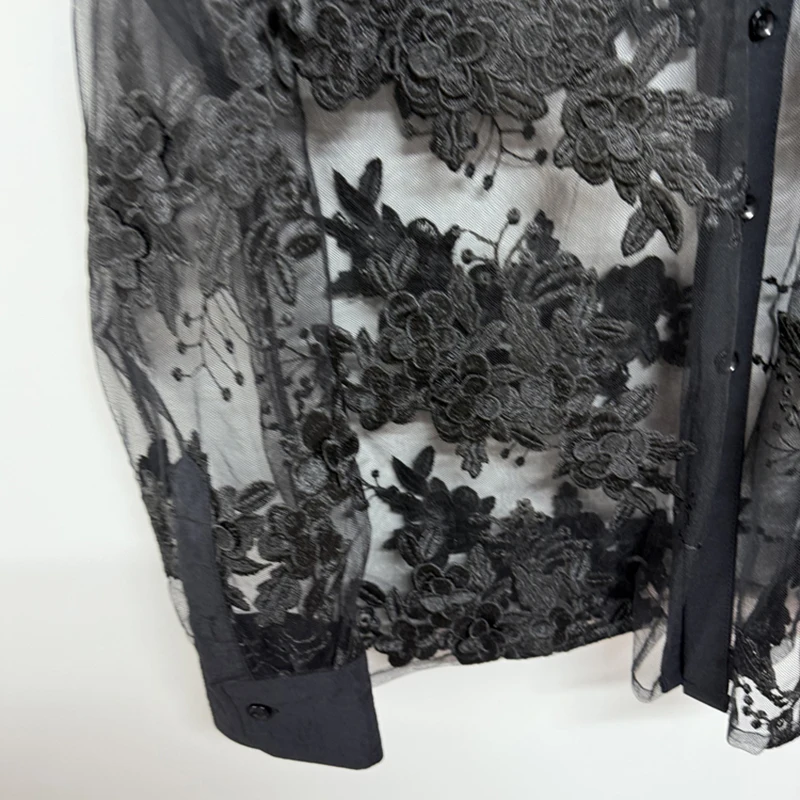 PFHQ المتخصصة قميص رجالي ثلاثي الأبعاد المطرزة الزهور بقماش شفاف تصميم 2025 موضة جديدة التلبيب قمصان طويلة الأكمام 21E7195