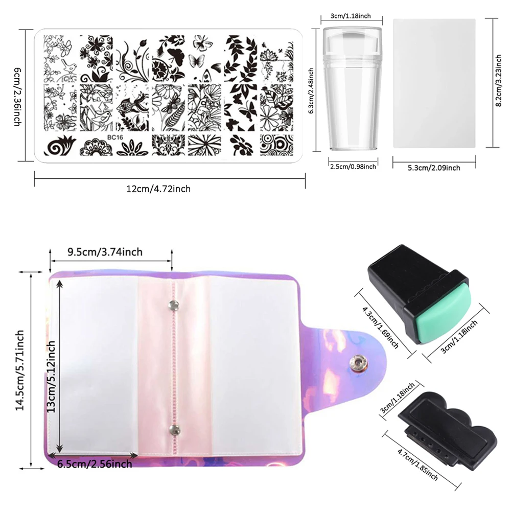 15Pcs Nail Art Stamping Plates Set Butterfly Lace Nail Stamp Plate Kit Stamp Scraper Storage Organizer Gift Box Manicure Tools