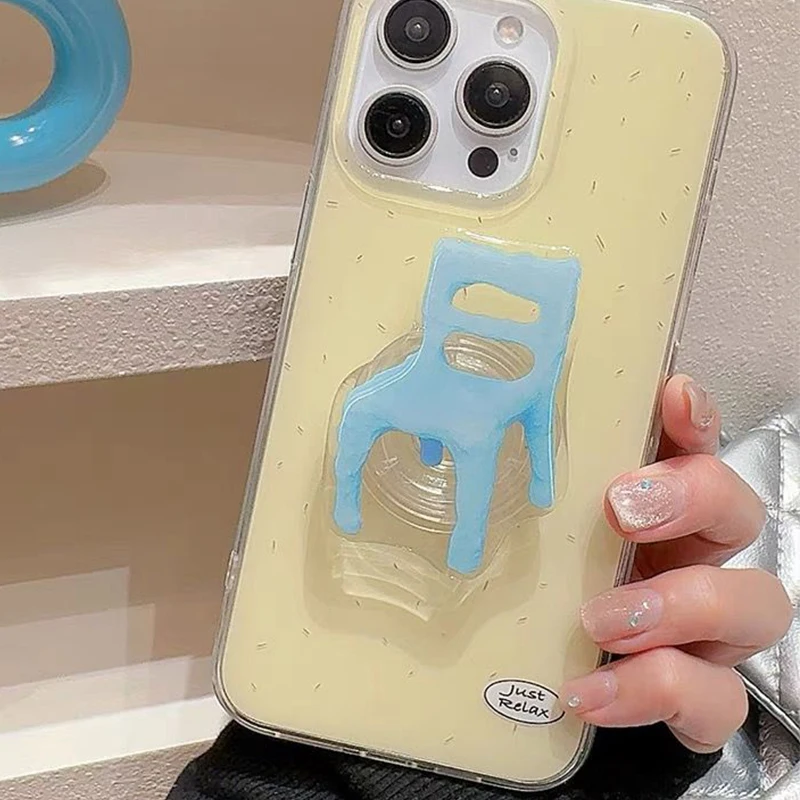 

Korean Cute Cartoon Blue Chair Grip Tok Griptok Phone Stand Holder Support For iPhone 7 12 Samsung Universal Accessories Holder