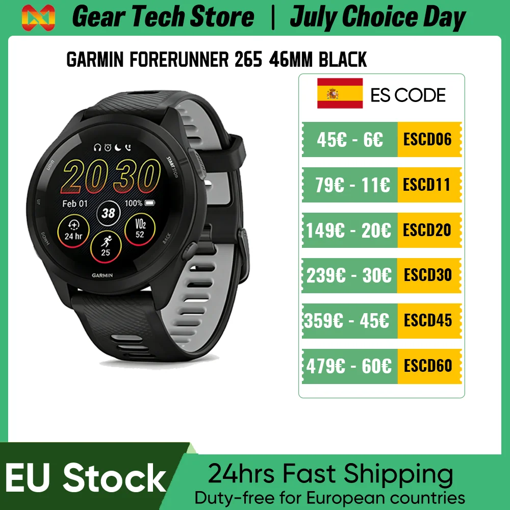 Reloj Deportivo Inteligente Garmin Forerunner 265 Estilo Básico, Pantalla AMOLE…