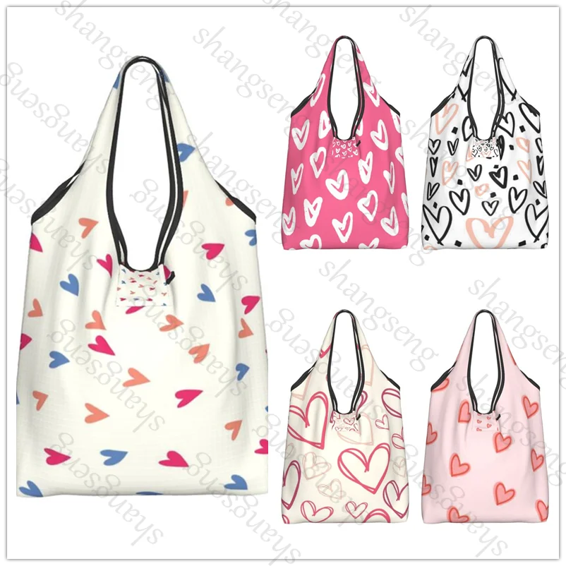 

Heart lover Fashion shopping shoulder tote bag foldable eco-friendly shopping bag large capacity portable handbag