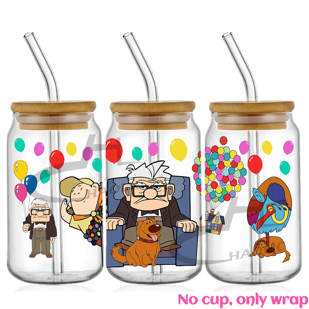 UP Movie UV DTF Cup Wrap Ellie and Carl Balloon House 16oz Transfer Sticker Libbey Tumbler Glass Plastic Can Wraps Waterproof