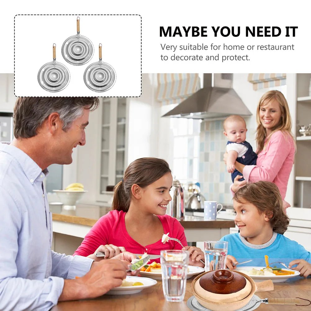 

3pcs Kitchen Heat Diffuser Insulation Pads Coffee Milk Anti-Scalding Coasters Wood Iron Hanging Design Home Hotel Table