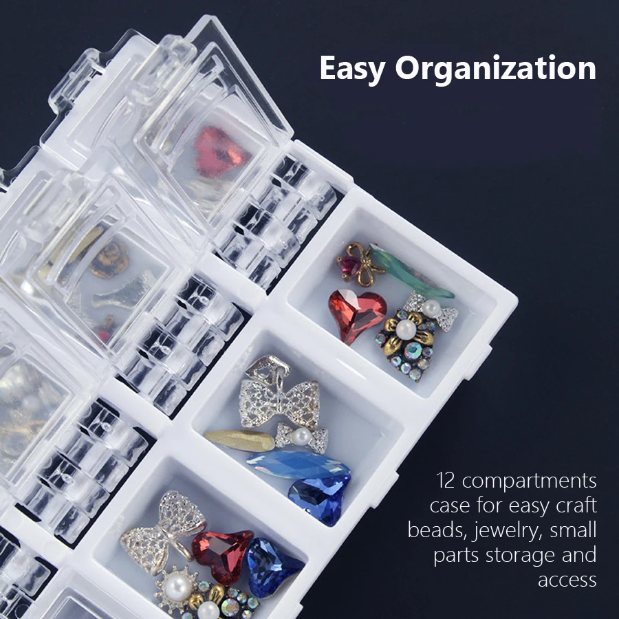 12 Grids Nail Art Storage Box Jewelry Organizer Rhinestones Container Manicure Tool Box for Home Use