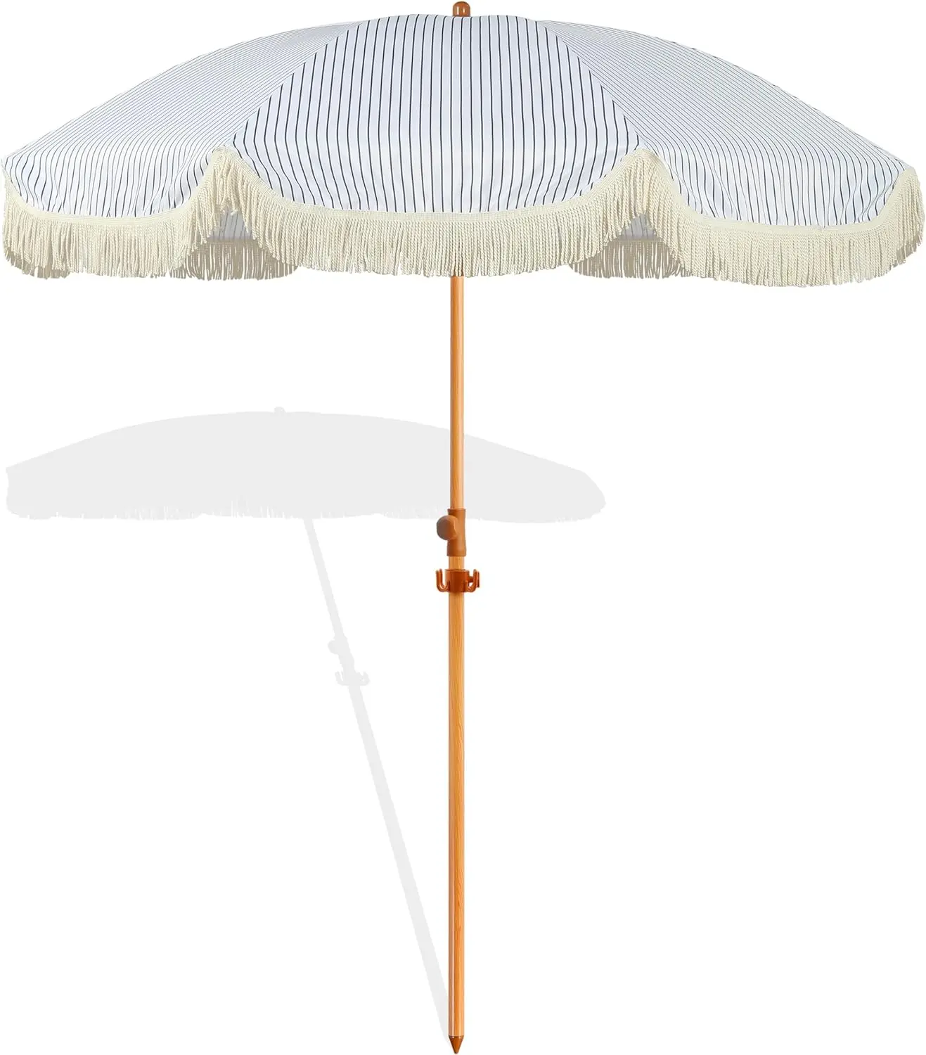 

6.5ft Patio Umbrella with Fringe, Beach Umbrella, Fringe Umbrella Outdoor Patio with Hanging Hook, Tilting Aluminum Pole, UV 50+