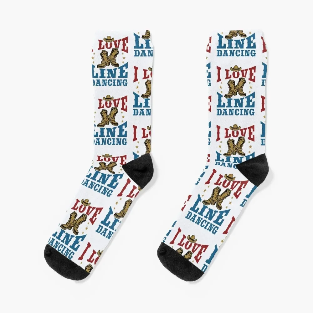 

I Love Line Dancing Socks cartoon loose Running Socks Girl Men's