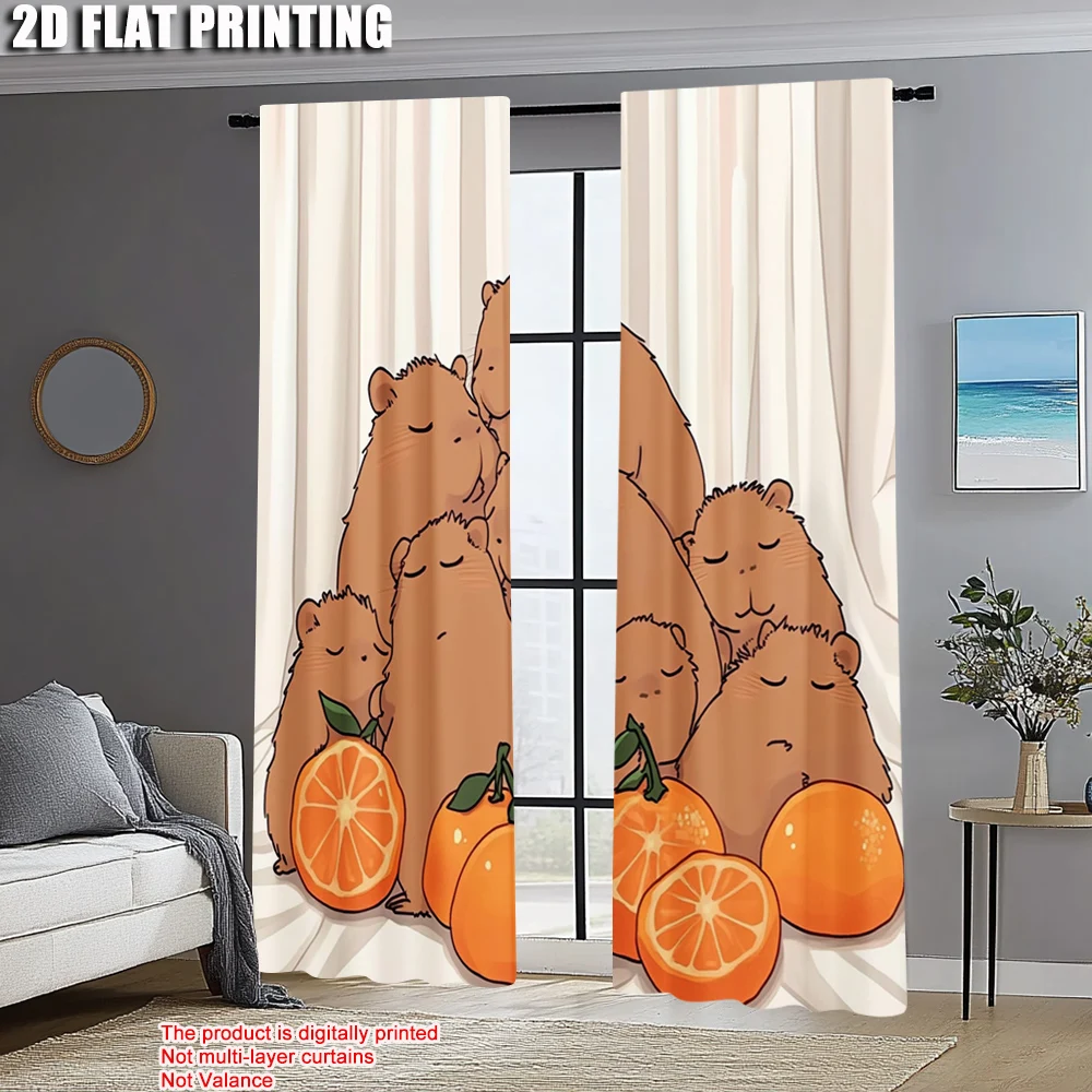 2pcs, Pattern Curtains 2D print Cute Capybara Polyester (without rod) Stuff Clearance for Bedroom, Kitchen, Office & Living Room