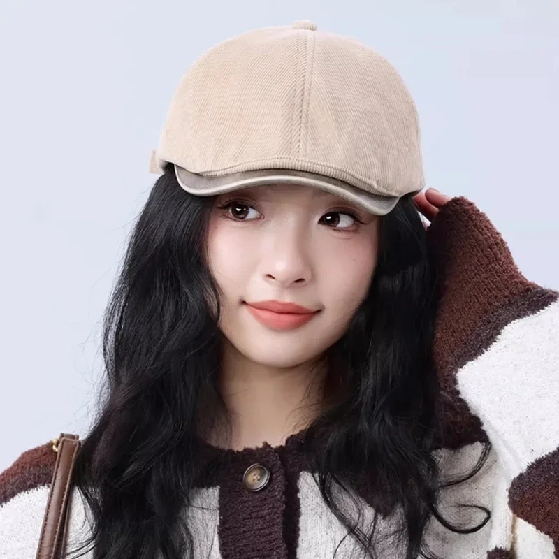 단색 가을 겨울 여성 베레모 빈티지 코듀로이 포워드 캡 캐주얼 소녀 아티스트 화가 모자