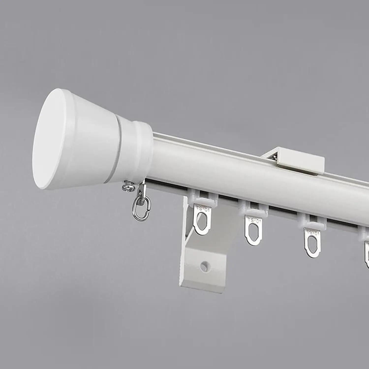 

Round Single Track Shower Curtain Rod Smooth Sliding Rail & Fittings Adjustable Cuttable 2.5m (8.2ft) White Curtain Rod for Bath