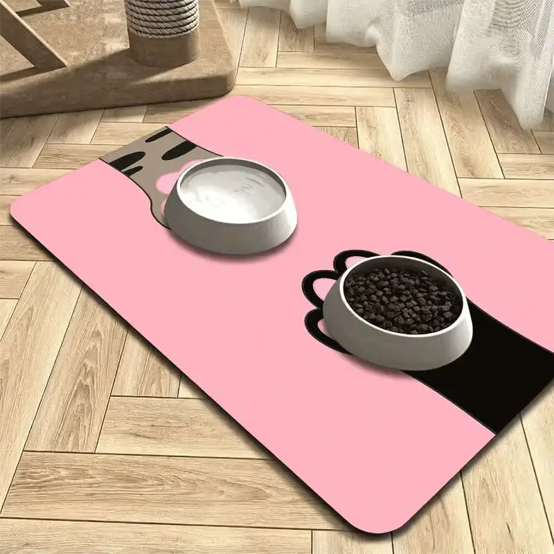 1pc Non-Slip Two-Tone Cat Paw Cartoon Pet Feeding Mat, Cute Design, Leak-Proof, Easy-to-Clean Surface, Prevents Floor Stains