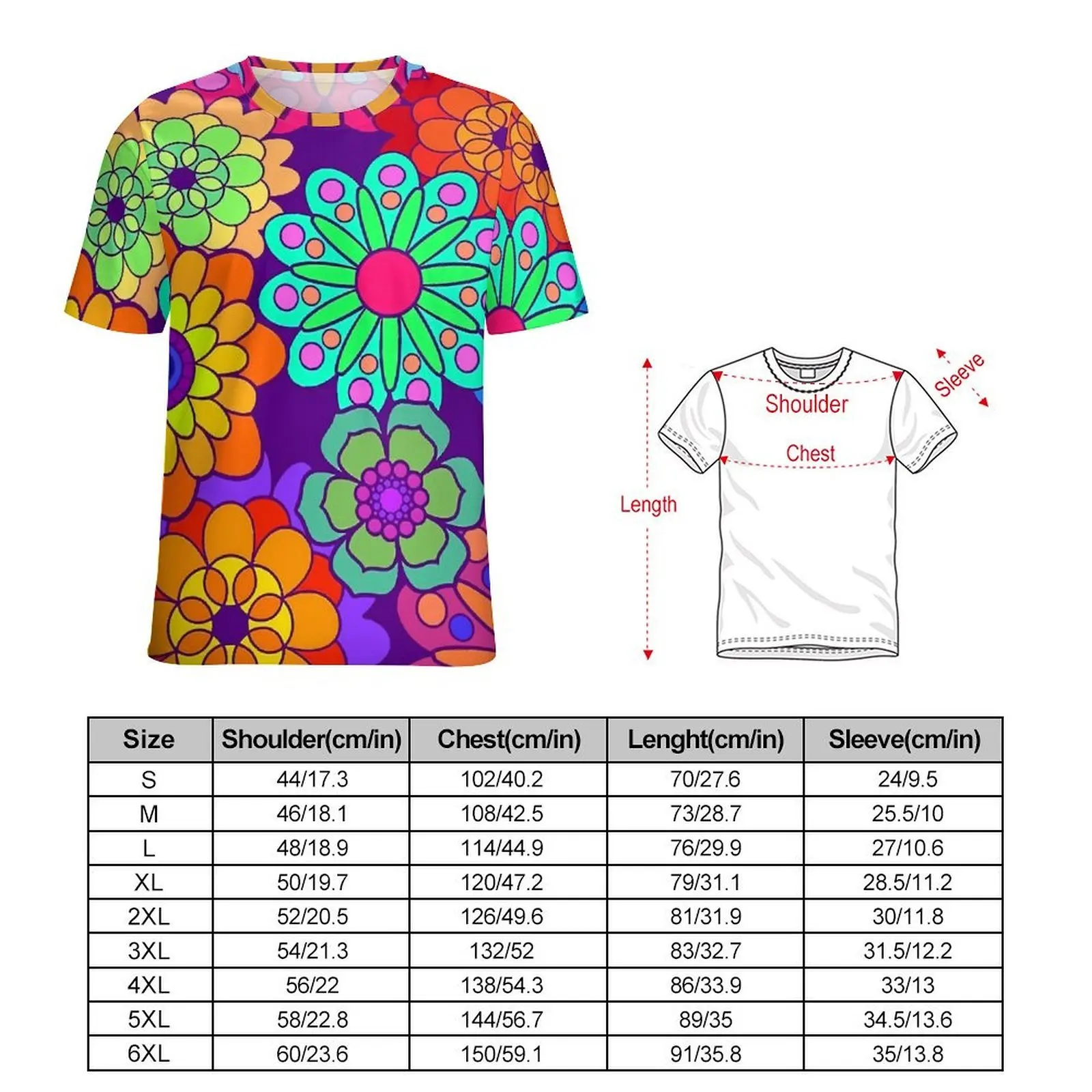 Summer T Shirt Retro Flower Power T Shirts Hippy Flowers Streetwear Hippie Tees For Men Short Sleeve Pattern Oversize Clothes