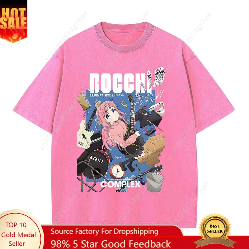 

Cotton Washed Tshirts Hip Hop Retro Punk Gothic Anime Gotoh Hitori Print T-Shirts Harajuku Casual Vintage Short Sleeve Top Tee