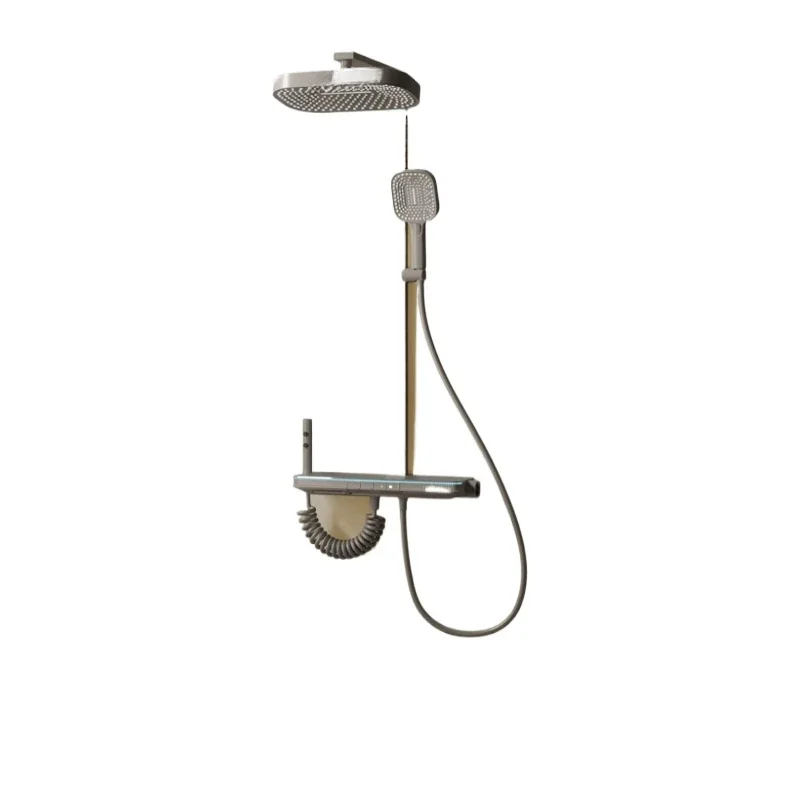 

All-copper milk white thermostatic rain shower set, pressurized gun gray digital ambient light, bathroom shower nozzle