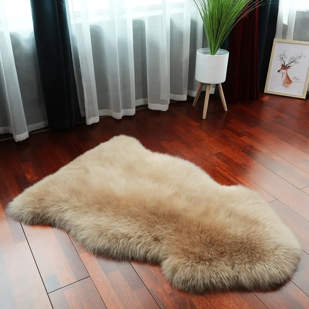 Genuine Sheepskin Area Rug Wool Rug Fur Carpet Fluffy Shaggy Fur Rug for Living Room Kids Bedroom