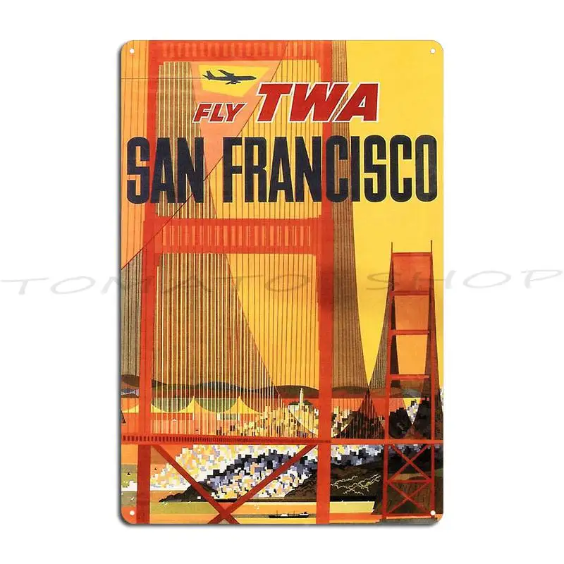 Fly To San Francisco Usa Golden Gate Bridge Vintage Airline Metal Sign Wall Cave Wall Cave Home Party Printed Tin Sign Poster