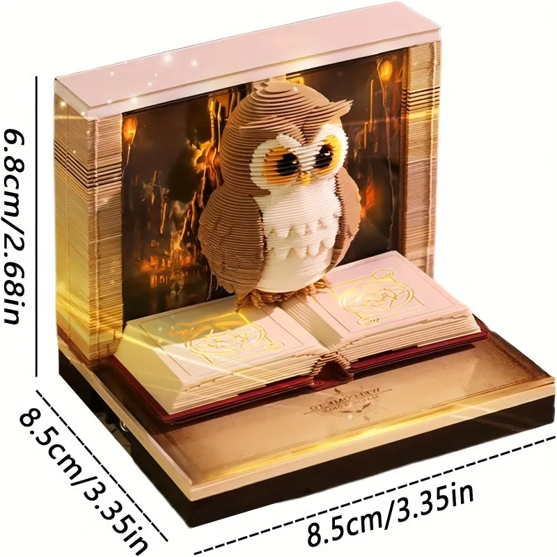 3D Owl 2026 Full-Year Calendar Calendar Magic Academy Theme Series Calendar Creative Desktop Ornament DIY Paper Carving Memo Pad