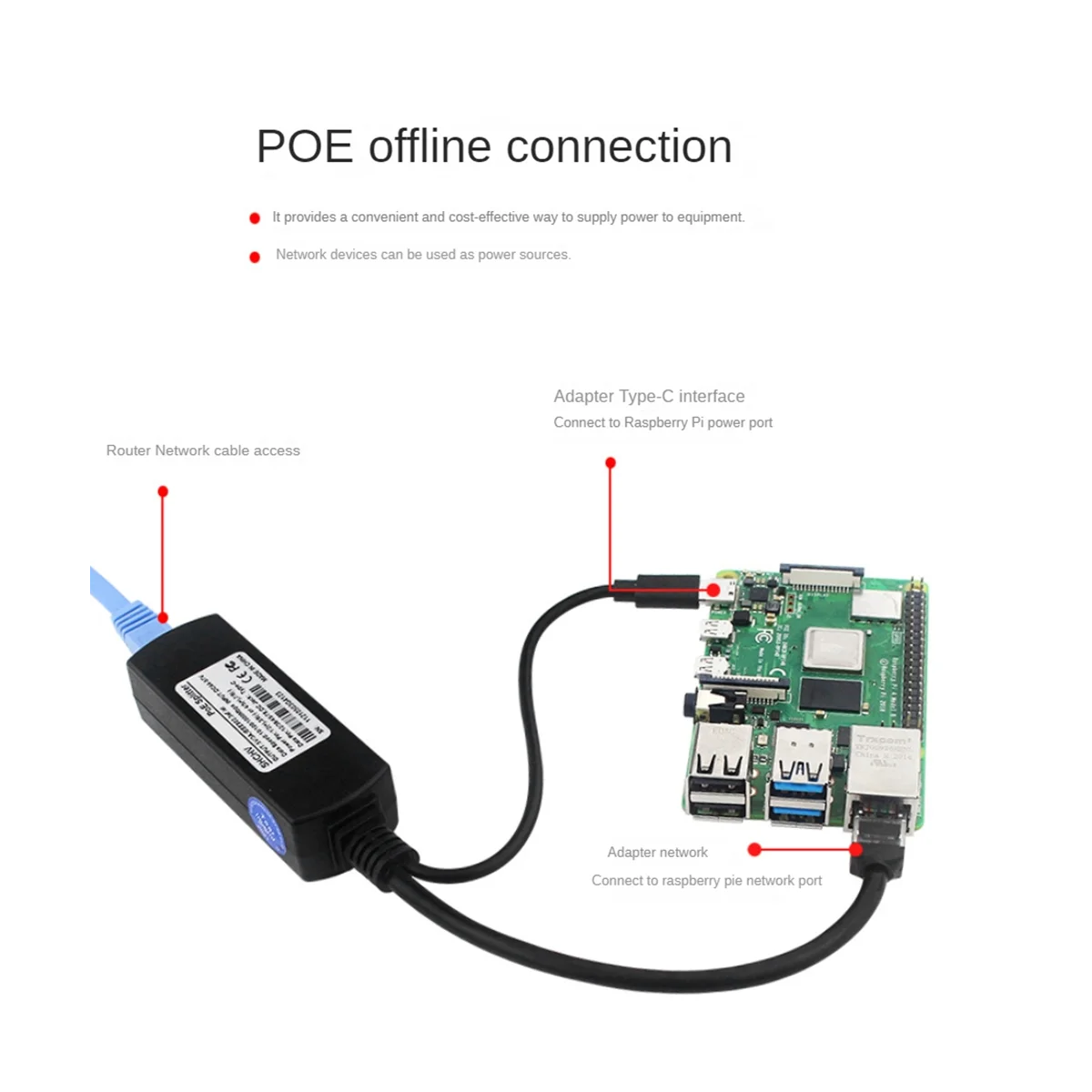 Gigabit POE Splitter 5V3A 1000Mbps Type-C Power over Ethernet for CISCO for HUAWEI for IP Camera for Raspberry Pi 4