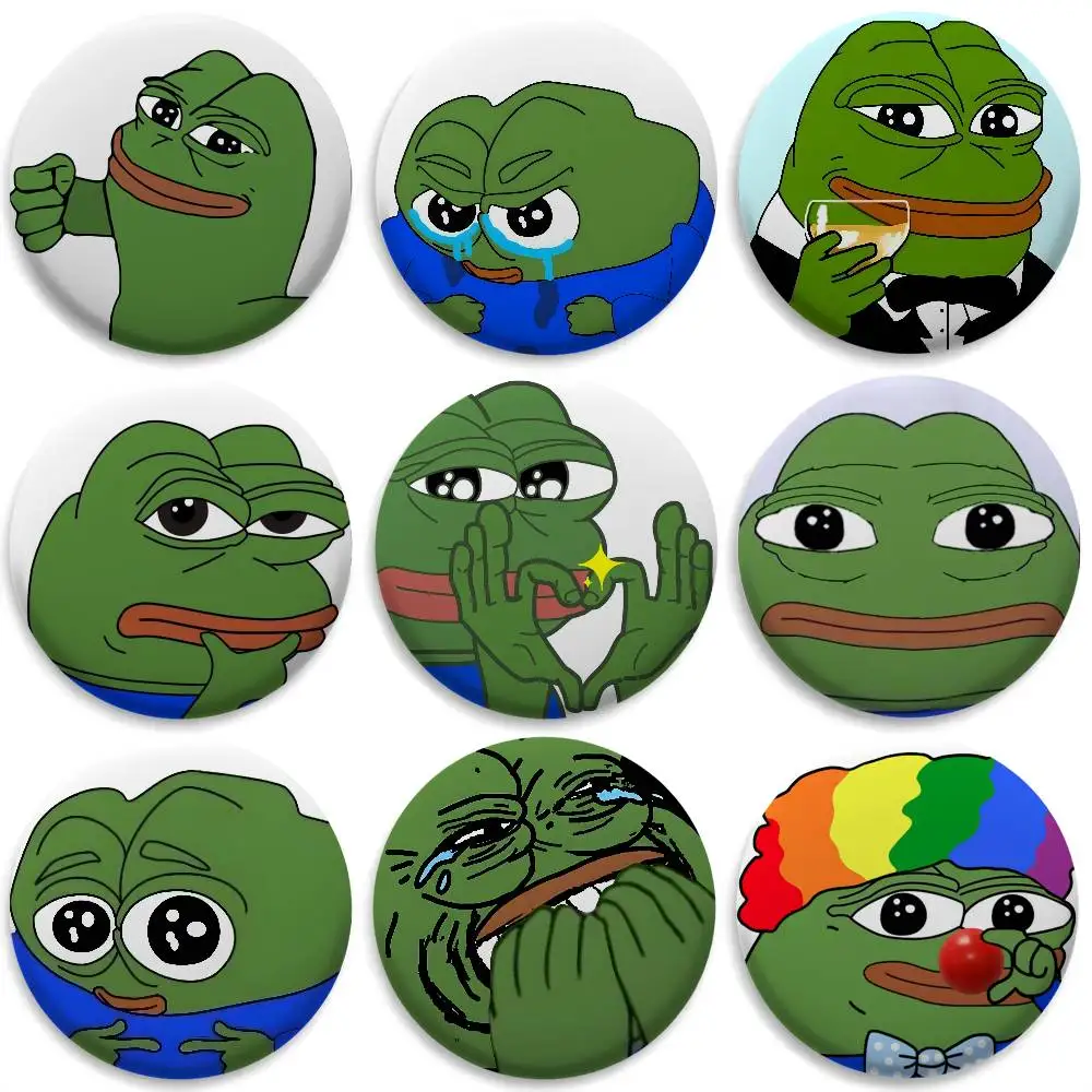 

Cute Funny Sad F-Frog Badges Round Exquisite Badge Brooches Creative Pins For Clothes Hat Backpack Gift Accessories