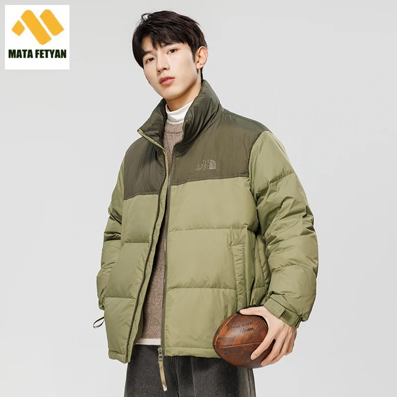 

Winter Men Thicken Short duck Down Jacket Patchwork Stand Collar Lightweight Fashion Outdoor Puffer Jacket