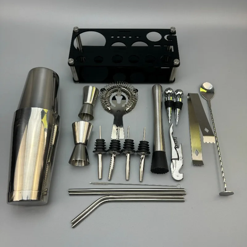 750/600ml Boston Cocktail Shaker Kit, Stainless Steel Mixing Tools Straws Storage Stand, Complete Pro Bar Accessories For Party