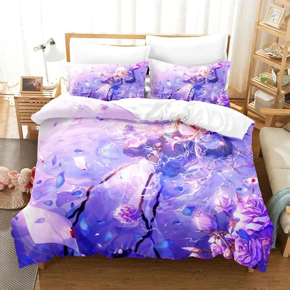 Anime Violet Evergarden Bedding Set Boys Girls Twin Queen Size Duvet Cover Pillowcase Bed Kids Adult Home Textileextile