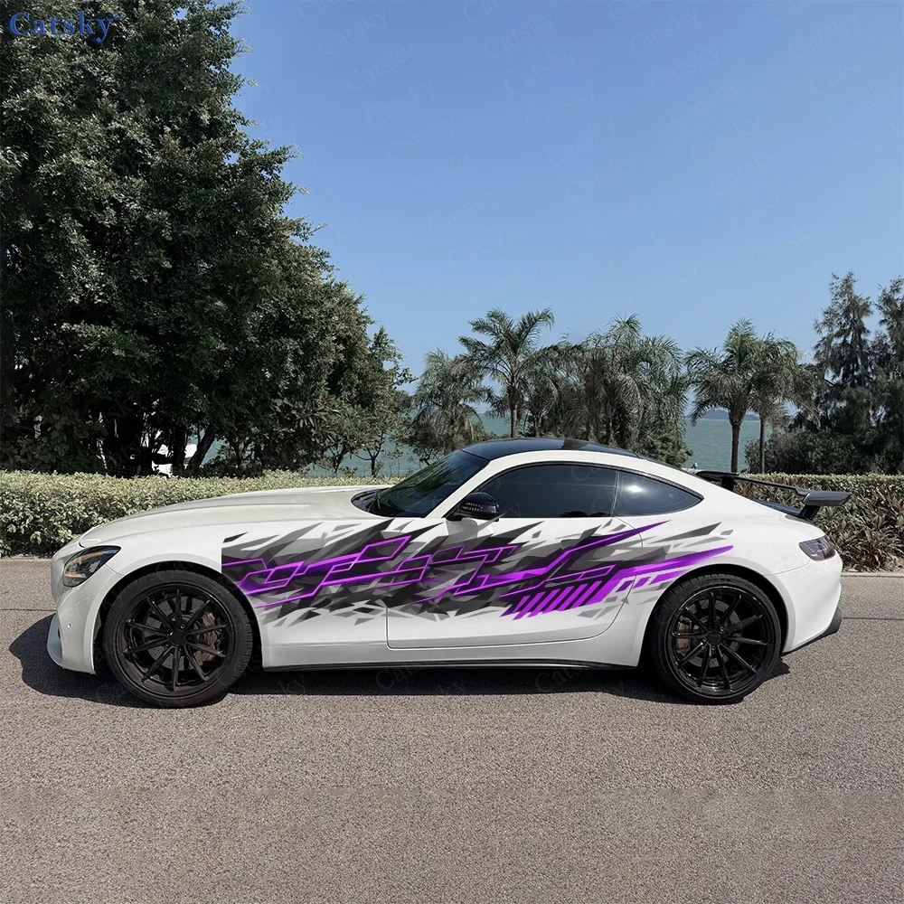 2Pcs Black and Purple Geometric Design Car Body Side Stickers, Automotive Door Side Graphics for Cars, Car Decoration Accessory