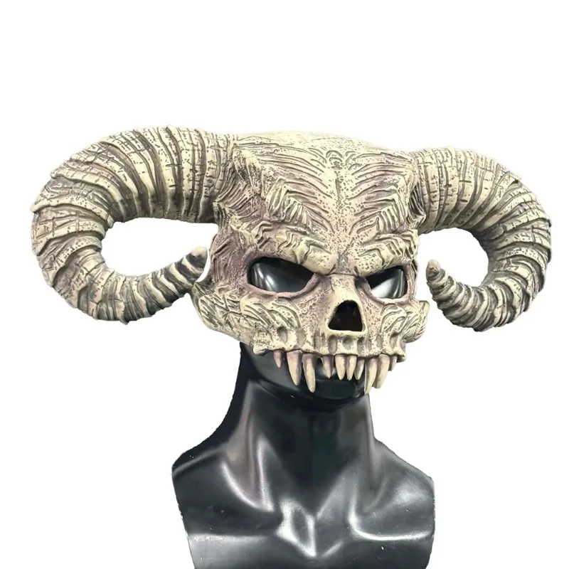 

Realistic Satan's Bull Horn Latex Mask Horror Ox Horn Demon Hood Masquerade Halloween Cosplay Costume Skull Masks Adult Props