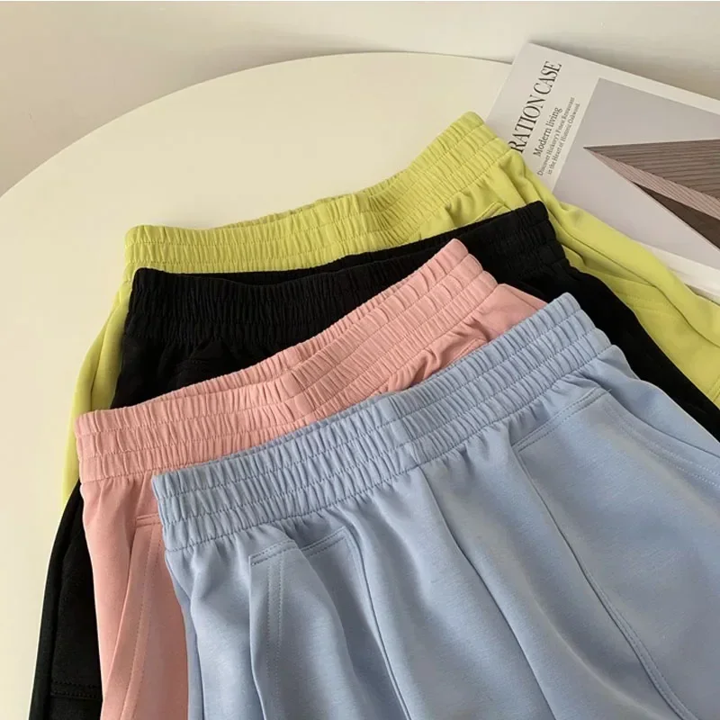 Summer Women\'s Shorts High Waist Casual Sports Shorts Loose Homewear Bottoms Elastic Hot Pants Solid Wide Leg Sweat Short