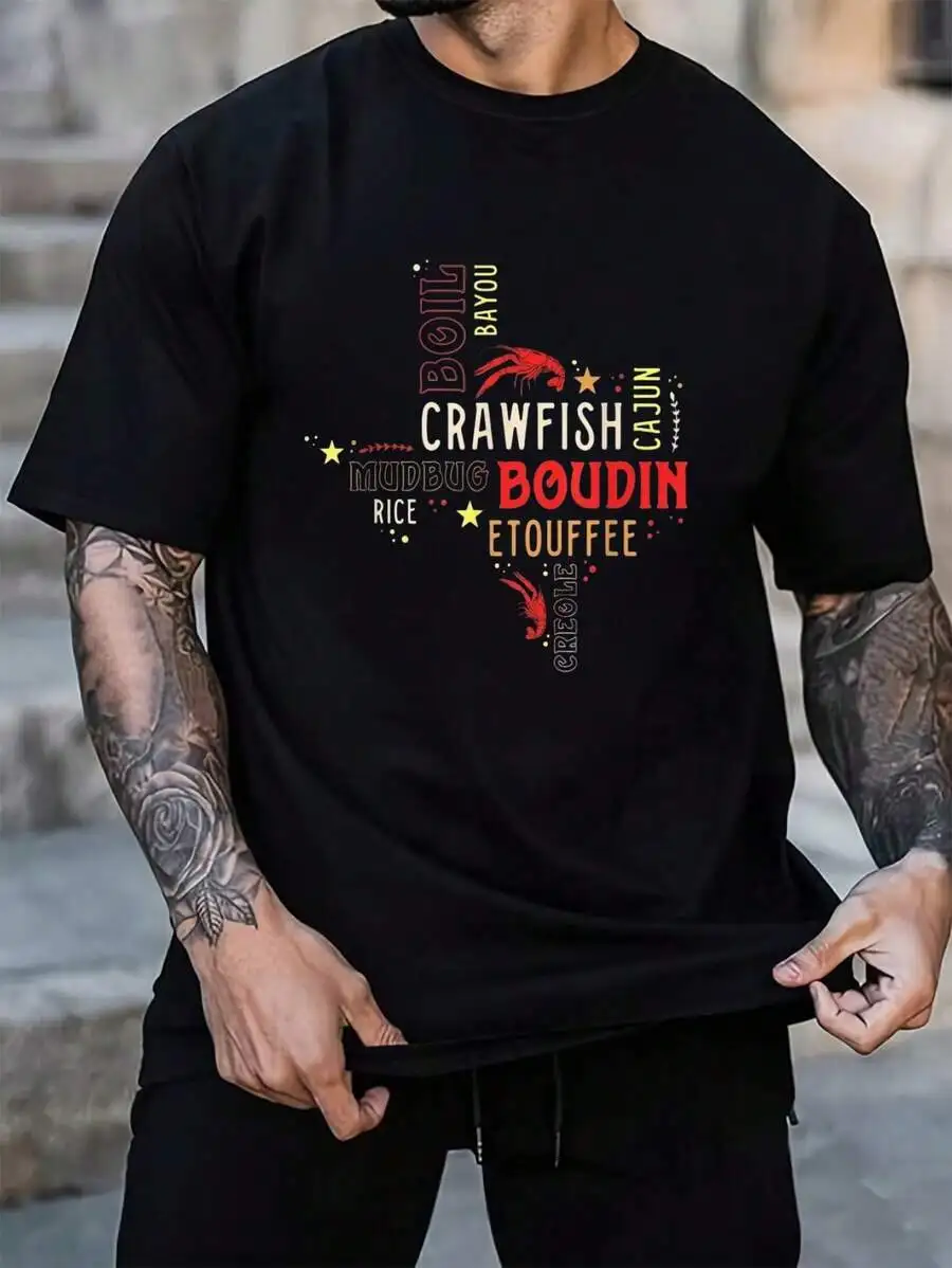 100% Cotton Texas Crawfish Boil Shirt Funny Cajun Texan Seafood Women T-Shirt Women's Men's Black Vacation Crew Neck Short Sleev