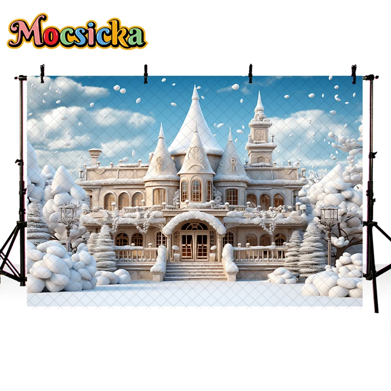 Mocsicka fotografia tło boże narodzenie zamek dom zimowy śnieg Xmas dziecko portret rodzinny wystrój zdjęcie tła Studio