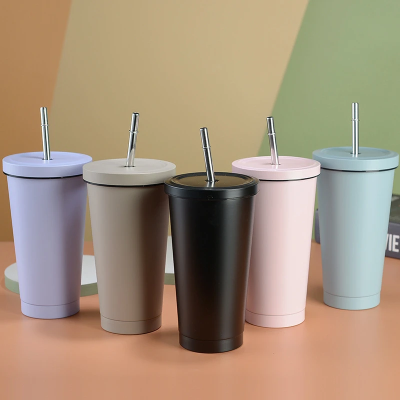 

Stainless Steel Double Coffee Beer Mug with Straw Vacuum Insulation Tea Cup Metal Drinkware Water Bottle Travel Accessories