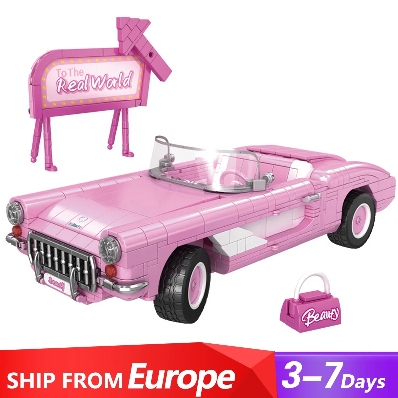 800PCS Film Spiel MOC WGC 66035 Rosa Mode Barbie Roadster Auto Modell Bausteine Ziegel Spielzeug für Kinder mädchen Geburtstag Geschenk