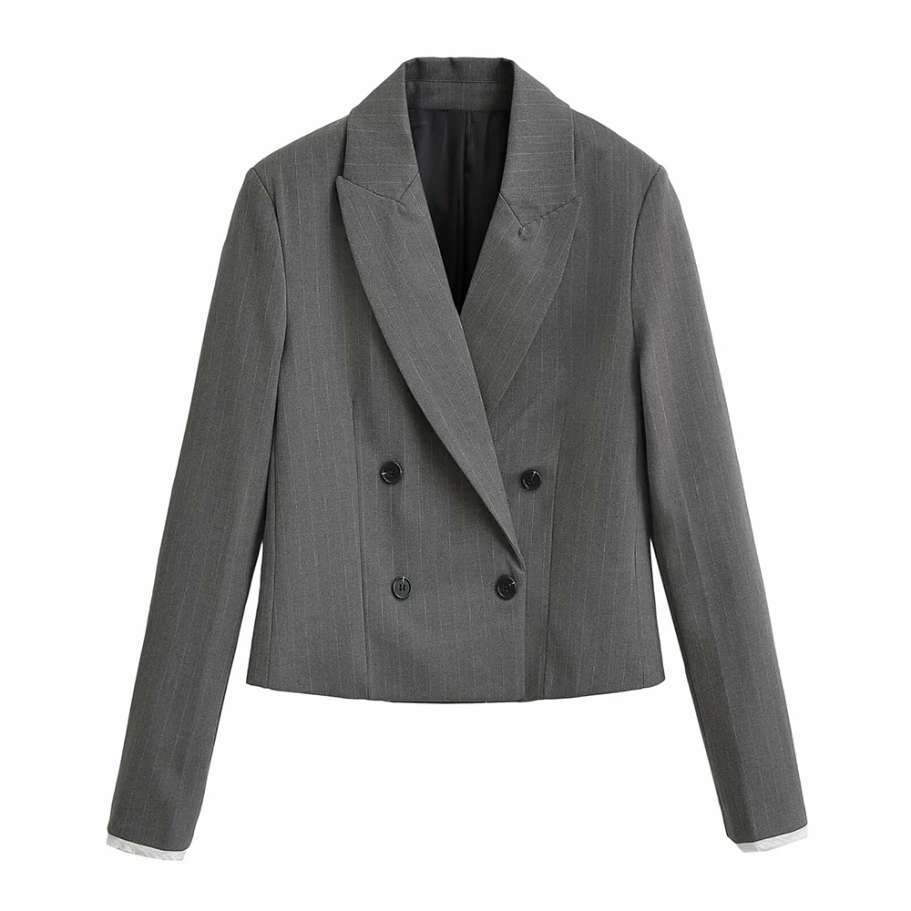 2024 autumn and winter new temperament pinstripe lapel long-sleeved double-breasted short casual high-quality suit jacket