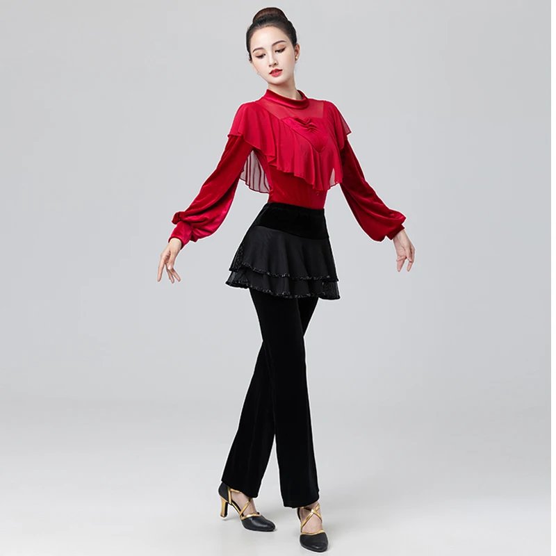 Mom Golden Velvet Square Dance Costume Women Ballroom Dance Costume Women Practice Dancewear Two-piece Stage Performance Clothes