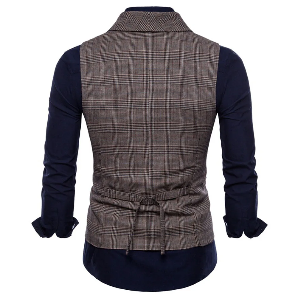 Men's Business Suit Jacket Men's Casual Checkered Pattern Vest Slim Fit British Style Fashion Formal Suit Vest