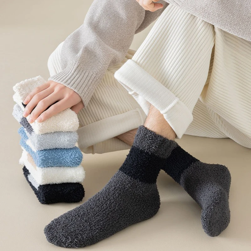 Calcetines de lana de coral para hombre, calcetines térmicos gruesos que no se desprende para el invierno, calcetines cálidos y informales para dormir