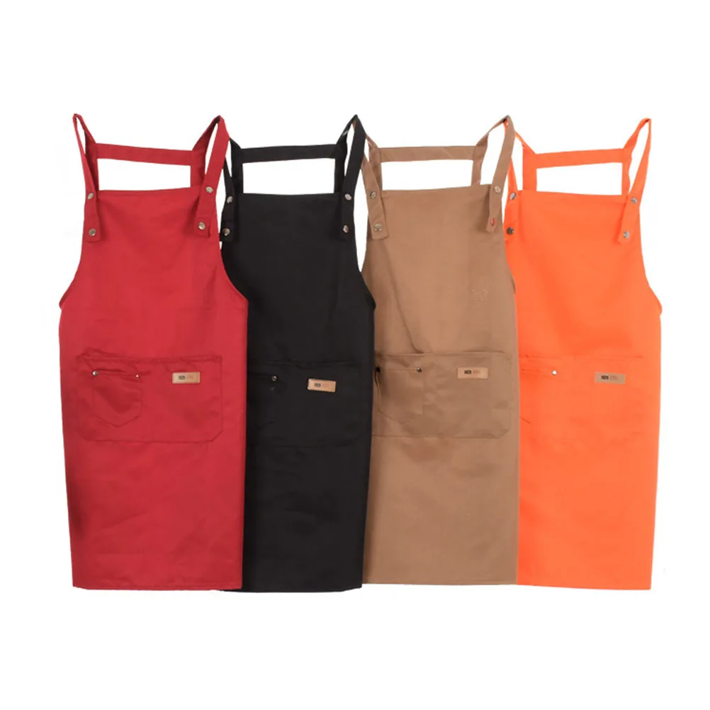 

Cooking Apron Solid Color Cotton Waterproof Oil Proof Dust Resistant Adjustable Hanging Neck Kitchen Bib For Home Camping