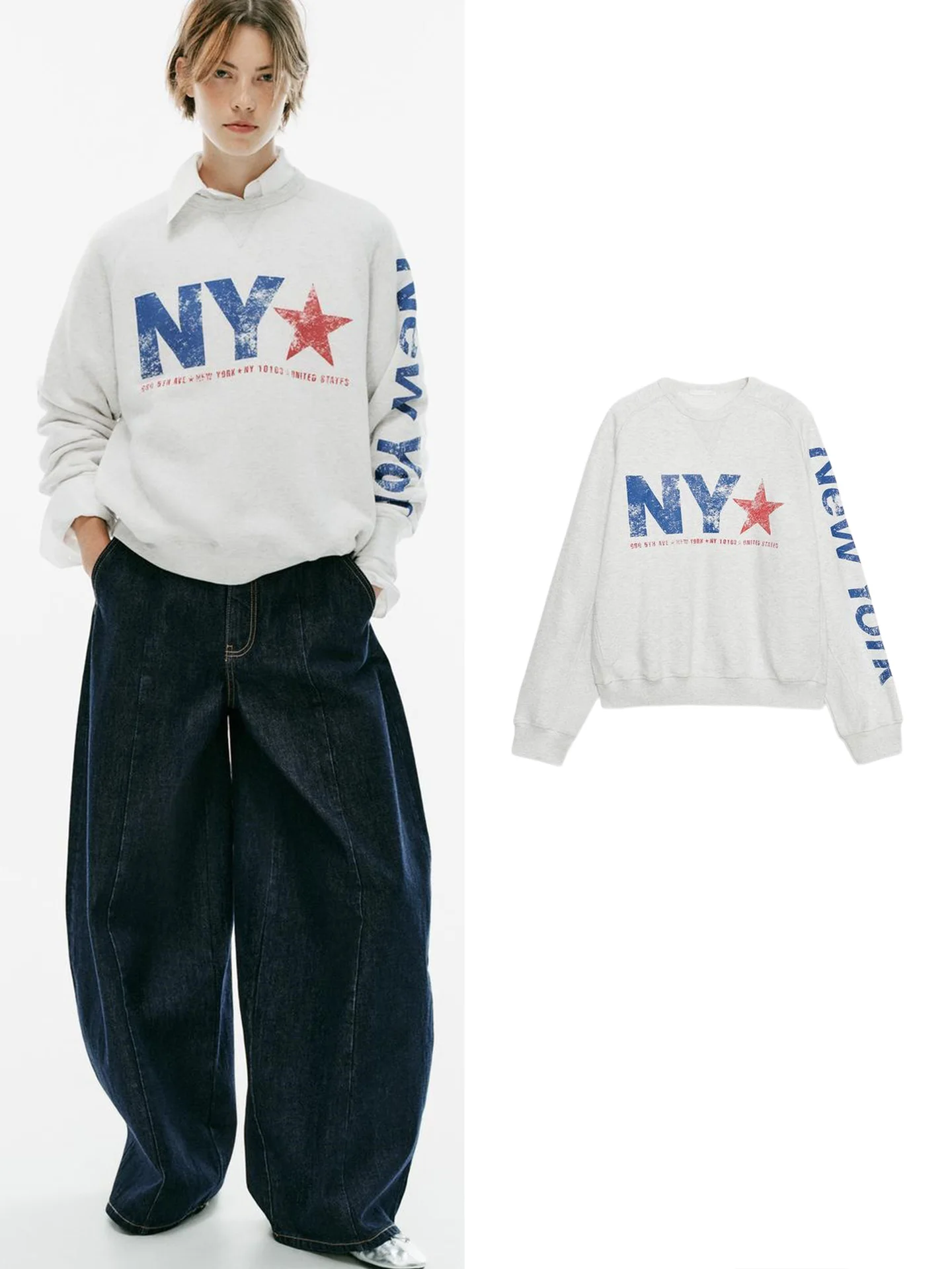 Loose Fit Long Sleeve round Neck Sweatshirt New Autumn Women's Fashion Layered Design Color Block Print Ribbing Detail Hoodie