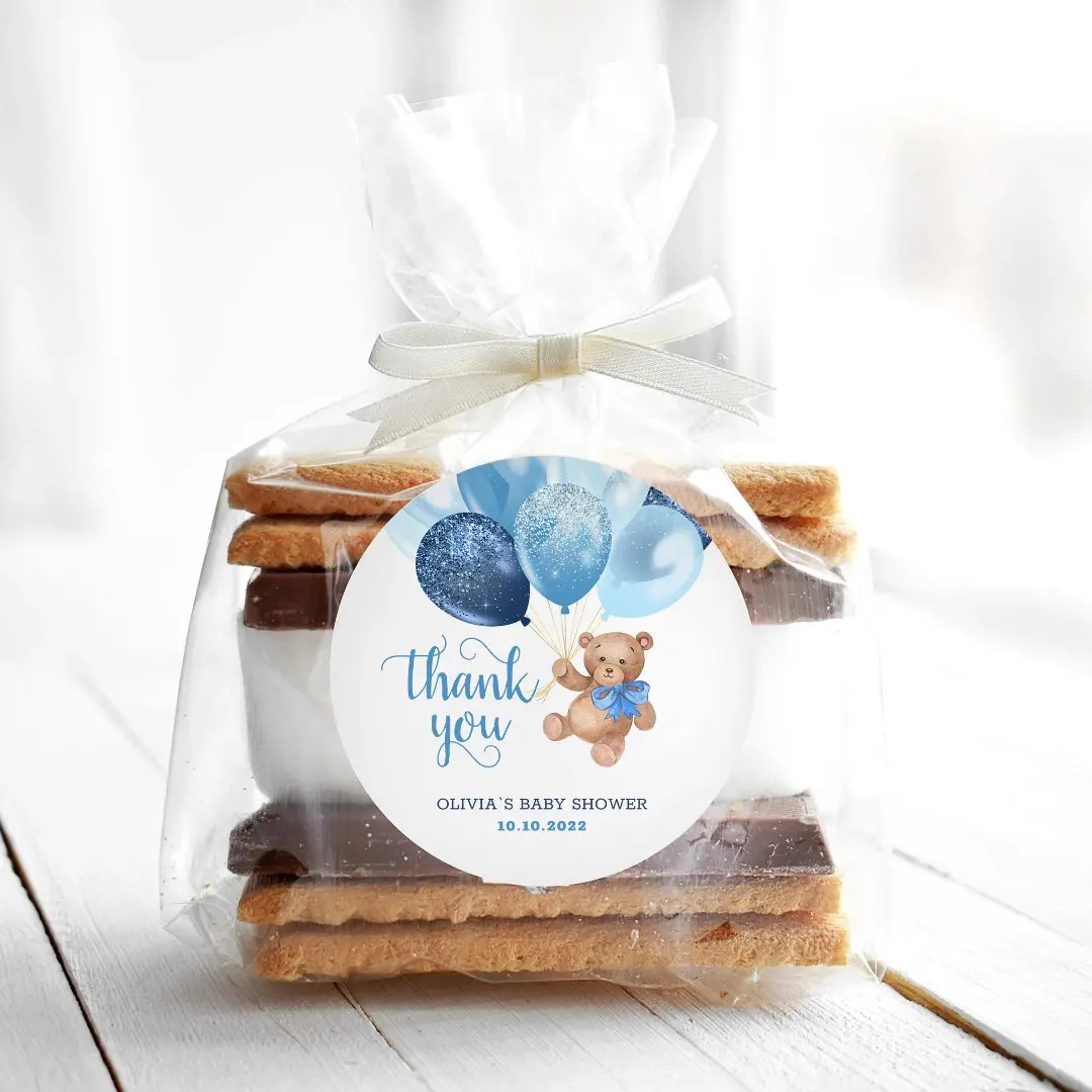 96 قطعة من ملصقات المقاومة للماء لعيد الميلاد على شكل دمية دب زرقاء مخصصة، ملصق شعار شخصي