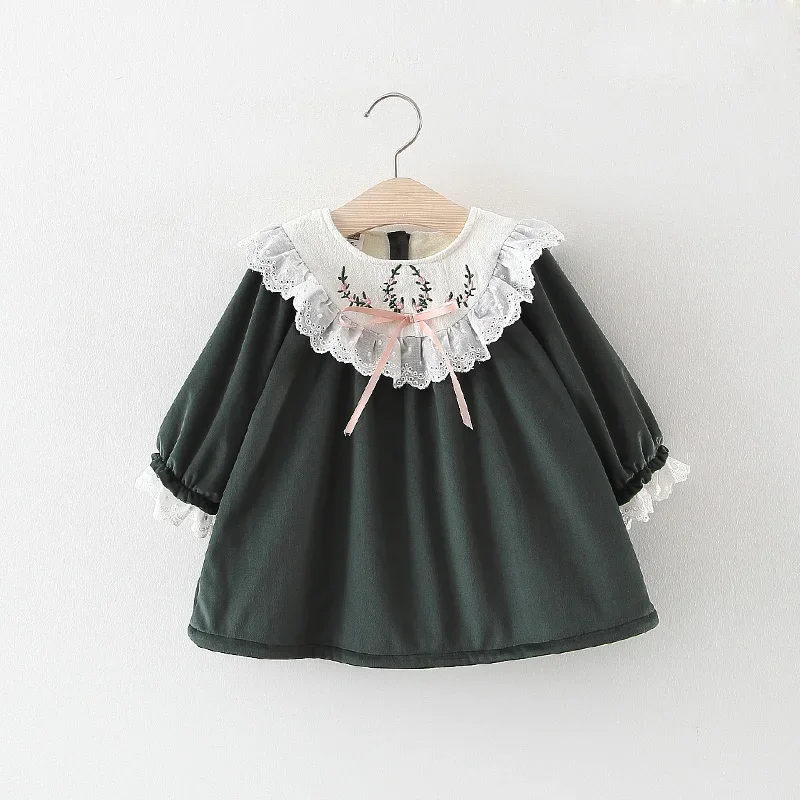 

Kids Girls Dress Warm autumn Winter children's clothing velvet princess Costumes New Year Tops For baby embroidery lace dress