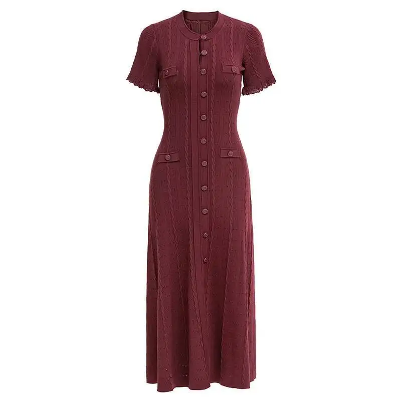 

2025 New Women Jersey Dress Elegant O-Neck Bodycon Knitted Cotton Dresses
