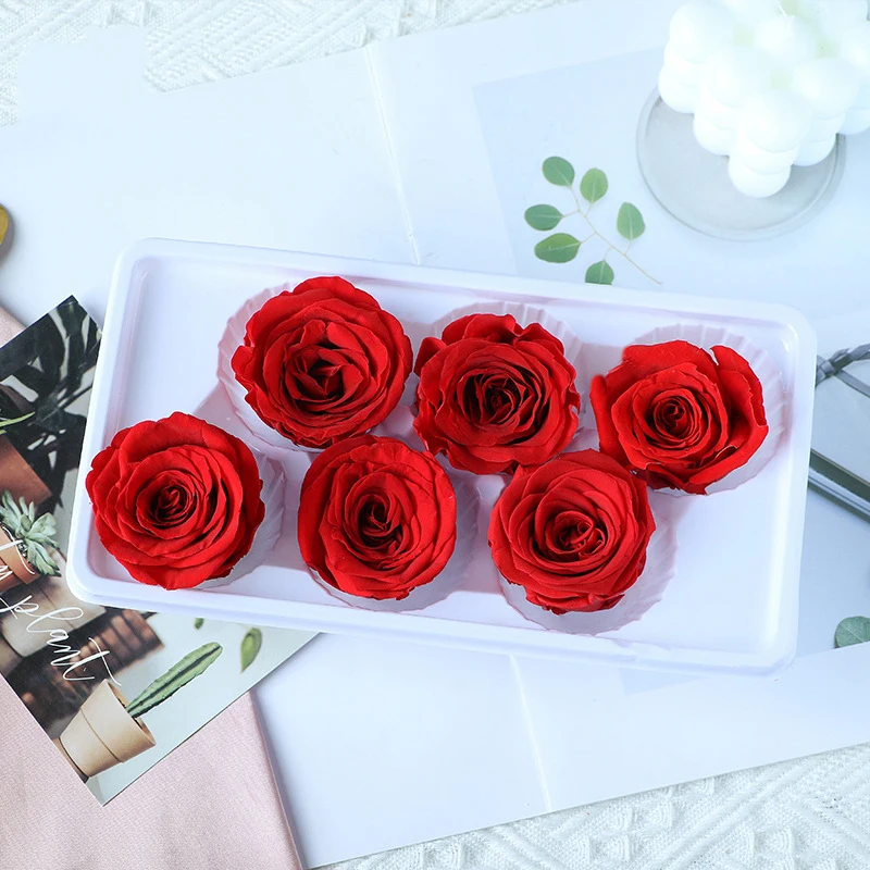 6pcs 4-5cm Everlasting Flower Rose Heads Preserved Flowers Immortal Rose Flower Valentine's Day DIY gift Box Bouquet Materials