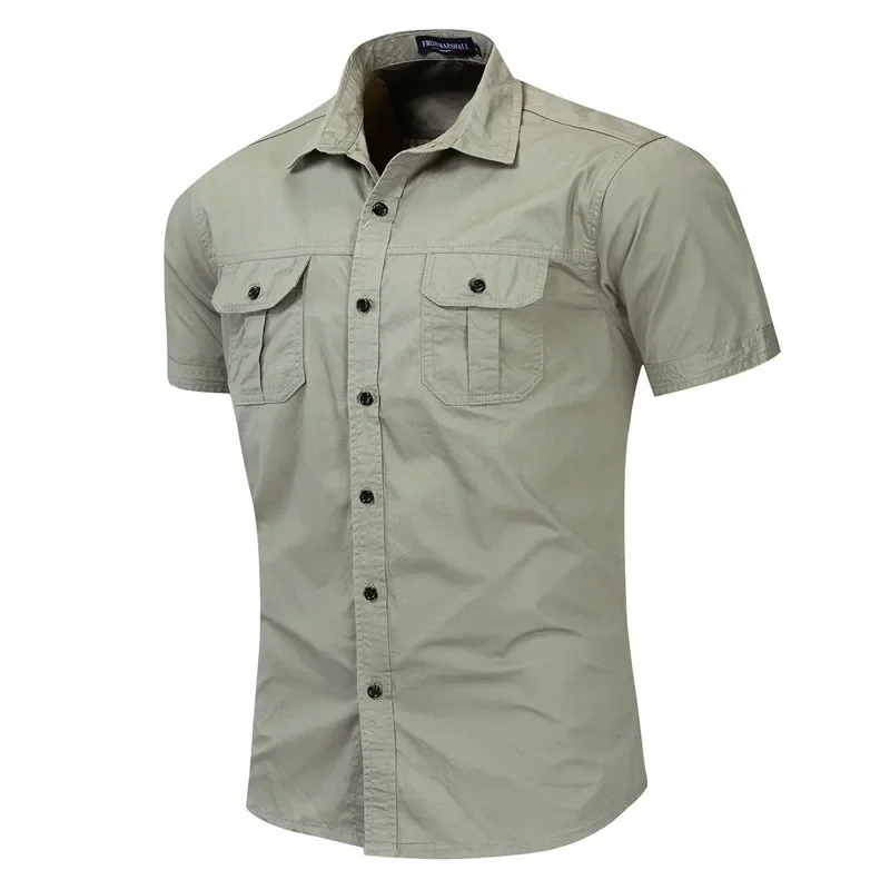 Mens Short Sleeve Military Uniform Shirt Summer Cotton Breathable Loose Tactical Shirts Outdoor Army Fan Large Size Clothes Tops