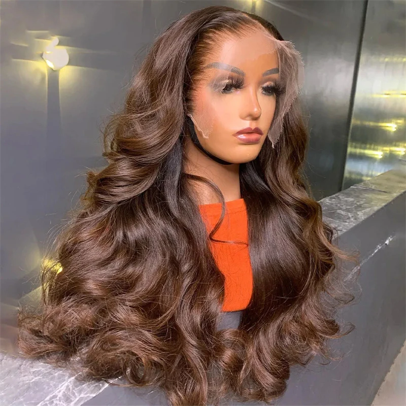 5x5 Silk Base 26 inch Brown Body Wave Jewish Human Hair Wig Baby Hair HD Lace European Hair Preplucked Glueless