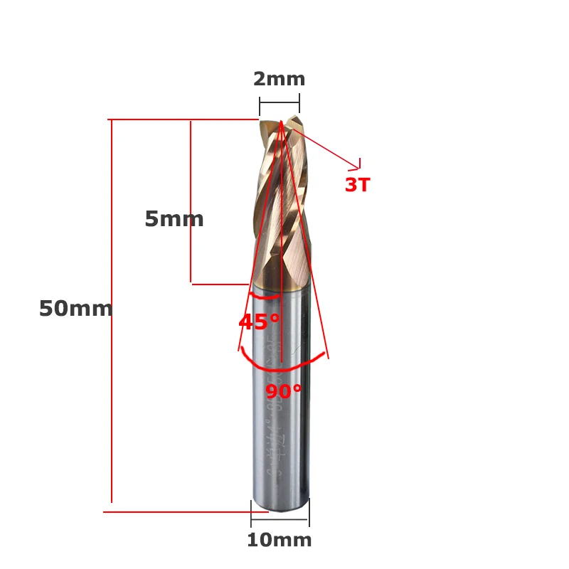 

Customized Carbide Taper End Mill Angular Oblique CNC 2x5Lx90°xD10x50L For Steel Aluminum