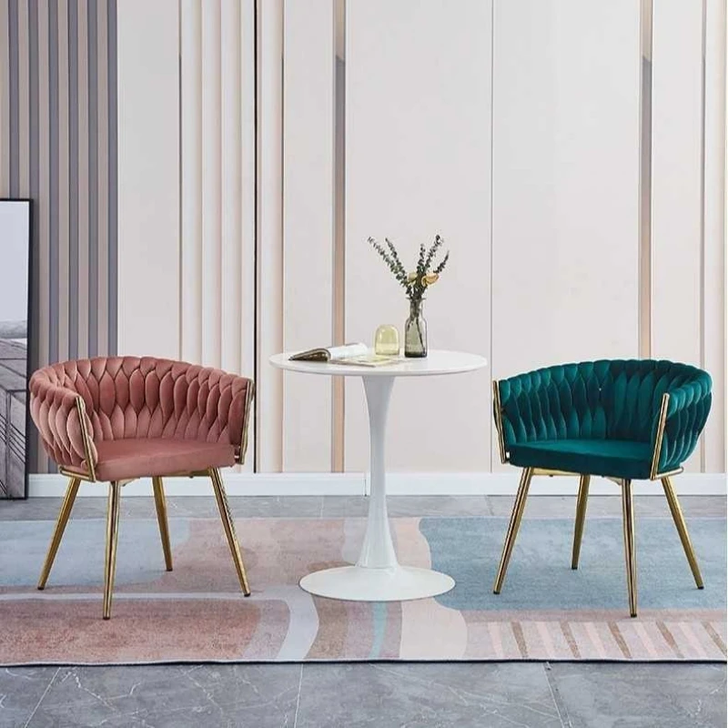 Woven Dressing Chair Light Luxury ins Flannel Back Makeup Chair Home Bedroom Back  Dining Room Leisure