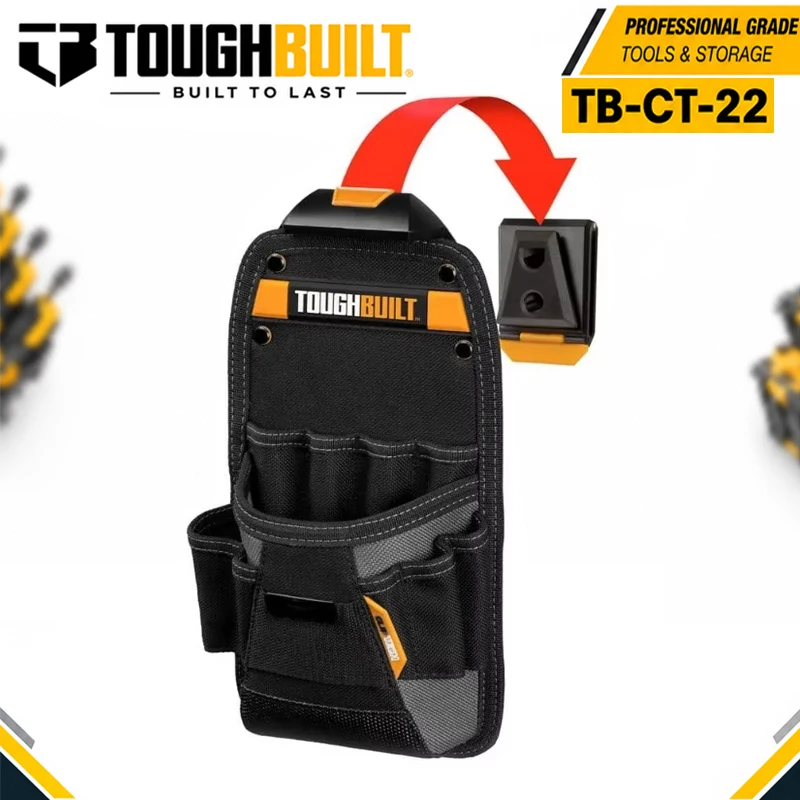 TOUGHBUILT TB-CT-22 ClipTech Small Technician Tool Pouch,Compact Heavy-Duty 11 Pockets Loops with Custom Tape Measure Clip