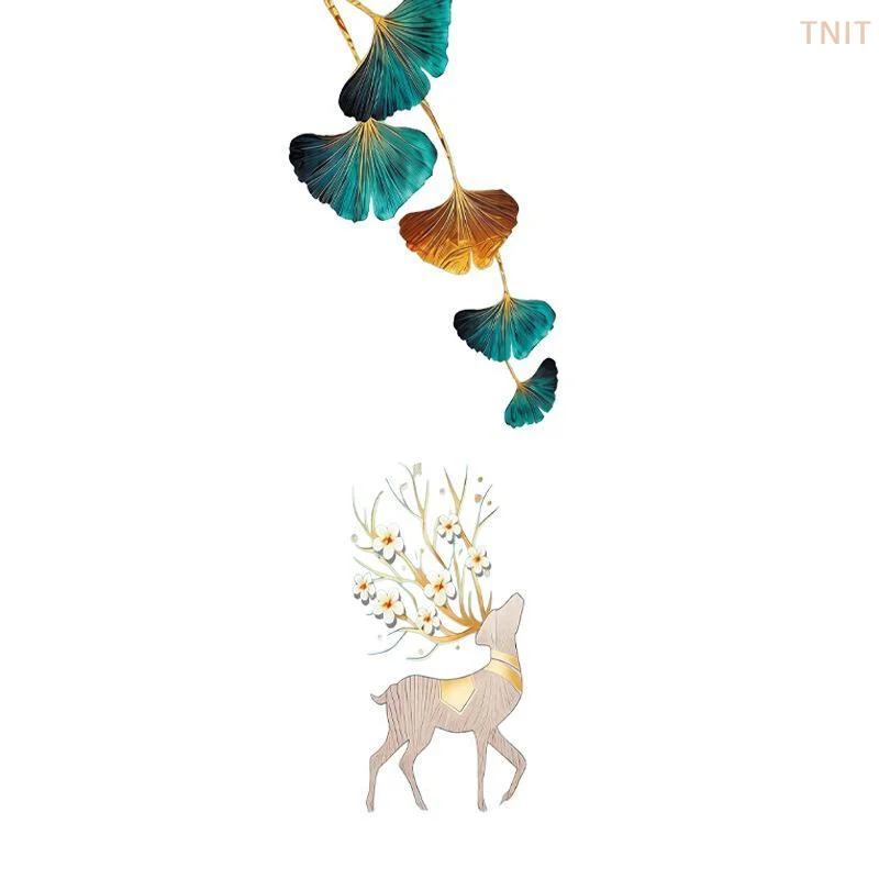 [J] 2Pcs Anti-static Flower Koi Sticker Plastic 3D Effect Golden Lotus Wall Sticker Chinese Style Glass Door Sticker