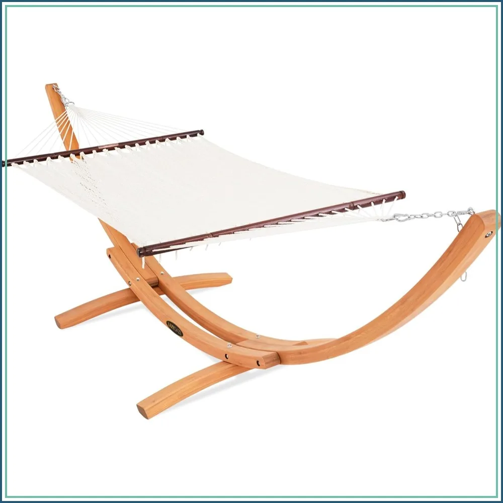 2 Person Caribbean Rope Hammock with 13 FT Natural Wood Stand